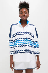 White and Blue Tricolor Stripe Hudson Quarter Zip